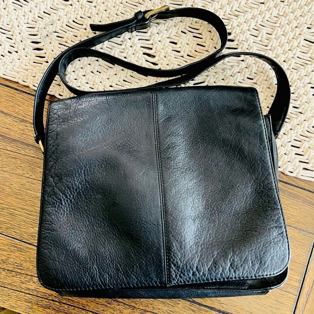 Vintage Gianni Bernini 1990s Nappa Black Leather Mini Messenger Crossbody Bag